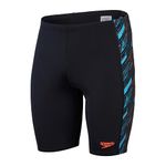 Speedo Men's Hyperboom Panel Jammer | Swim Training | Fitness | Chlorine Resistant, Black/Picton Blue/Siren Red, 34