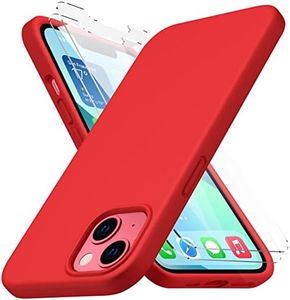 CellEver Silicone Case for iPhone 13, and [2 x Tempered Glass Screen Protector] Slim Shockproof Case with Soft Touch Microfiber Lining Cushion (Red)