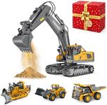ADTHLIER 4in1 Remote Control Excavator 11-Channel Excavator, Dump Truck, Bulldozer & 9-Channel Loader-Gift Packaging Box, 2.4GHz Remote Control, ABS Build, Lights, Birthday