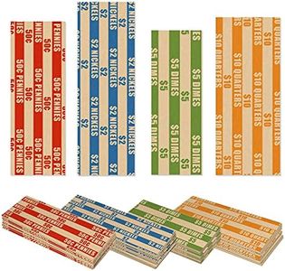 Nadex 500 Flat Standard Striped Coin Roll Wrappers for U.S. Coins - 125 Each of Penny, Nickel, Dime and Quarter Wrappers Separated and Color Coded to ABA Standards