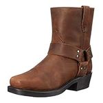 Men's Square Toe Harness Motorcycle Boots Side Zip Western Boots Pull On Ankle Boots,Brown,10 UK