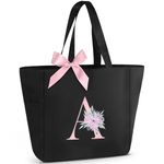 Vavabox A-Z Initial Personalized Tote Bag,Waterproof Gifts for Women, Bridesmaids,Mom,Teachers,Friends (A, Black)