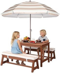 JOYMOR Kids Picnic Table Outdoor Wooden Table & Bench with Adjustable Umbrella, Picnic Table Set w/Removable Cushions for Backyard, Patio, Garden, Indoor(Walnut)