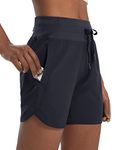 BALEAF Women's 5" Running Shorts Workout with Pockets Quick Dry Athletic Shorts Elastic Waist Black L