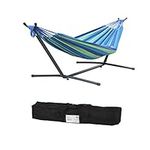 Double Hammock with Space Saving Steel Stand Includes Portable Carrying Bag - Blue