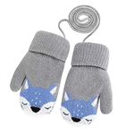 Baby Toddler Winter Warm Mittens Thicken Knitted Magic Mittens Cute Fox Knit Gloves with Furry Lining Hanging On Neck Mittens for Girls Boys Age 1-3Years Gift