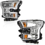 AUTOSAVER88 Headlights Assembly Compatible with 2015 2016 2017 Ford F150 F-150 15 16 17 Replacement Headlamp Chrome Housing Amber Reflector Clear Lens (Do Not Fit Models with LED or HID Headlights)