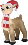 Gemmy Airblown Inflatable Rudolph Standing Wearing Red/White Striped Scarf and a Santa Hat - Holiday Yard Decorations, 3.5 Feet Tall