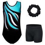 XFGIRLS Gymnastics Leotards for Girls Sleeveless Leotards Sparkle Dancing Girls Ballet Gymnastics Shorts 179_BlackBlue_12A