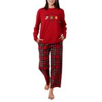OCCIENTEC Women's Cotton Pajamas Christmas Pajamas for Ladies Printed With Christmas Elements Solid Color Top And Plaid Pants Red,XL
