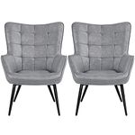 Yaheetech Accent Chair Set of 2 Modern Room Armchairs High Back Leather Chairs for Bedroom/Living Room Gray