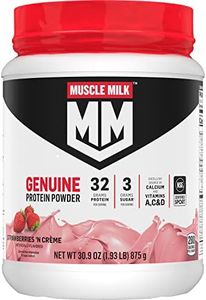 Muscle Milk Genuine Protein Powder, Strawberries ‘N Crème, 1.93 Pounds, 12 Servings, 32g Protein, 3g Sugar, Calcium, Vitamins A, C & D, NSF Certified for Sport, Energizing Snack, Packaging May Vary