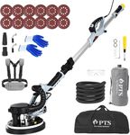 PTS Drywall Sander, 8.5A Electric Drywall Sander with Vacuum Dust Collection, 5 Variable Speed 1000-2100RPM, Popcorn Ceiling Removal Tool with LED Light, Extendable Handle, 12pcs Sand Discs (Gray)