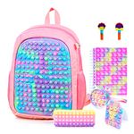 Large Pop Fidget Backpack for Girls, Pop it Bags&pop it Notebook and Pencil Case for Kids' Fidget School Supplies for Elementary Student Stress Relief, Great Birthday Present Gift for Kids