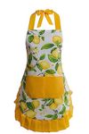 Alex Virtue Vintage Floral Apron for Women with Functional Pockets Adjustable Neck Strap for Cooking Baking Mother's Gift, Lemon, One Size