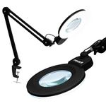Neatfi XL Bifocal LED Magnifying Lamp, 7” Acrylic Lens, 2.25X/6X Magnification, 1,600 Lumens Dimmable | Adjustable Arm, Hands-Free Close Work | Crafting, Jewelry & Reading (Black, 7 Inches with Clamp)