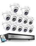 ZOSI 16 Channel Security Camera System with AI Human Vehicle Detection,3K Lite H.265+ DVR with Hard Drive 2TB and 12 x Outdoor Indoor 1080p CCTV Dome Cameras with 90°Wide Angle, 80ft Night Vision