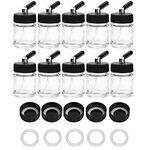 10pcs Airbrush Glass Bottles(60°Down Angle) 3/4oz 22cc with Jar Caps and Extra 5pcs Lids 5pcs O-Rings 5pcs Straws,Airbrush Paint Storage Jars,for Dual Action Airbrush