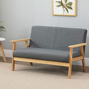 Dripex Sofá de 2 plazas, sofá de tela, moderno y escandinavo, sofá lounge de madera y tela de lino, sofá tapizado para salón, dormitorio, oficina, gris oscuro, 113 x 67 x 75 cm