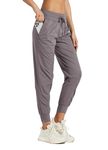 Willit Women's Studio Joggers Hiking Travel Dance Pants Striped Workout Lounge Drawstring Pants with Pockets Light Brown 16