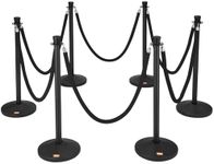 VEVOR Stanchion Post with Velvet Rope, 6-Pack Crowd Control Stanchion with 6PCS 5FT Black Velvet Ropes, Carbon Steel Baking Painted Queue Barrier Line Divider & Fillable Base for Wedding Party