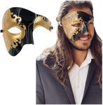 Luxury Mask Women's Phantom Of The Opera Half Face Masquerade Mask Vintage Design (One Size, Gold Black)