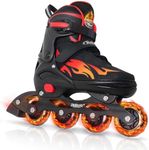 Nattork Adjustable Inline Skates for Kids and Teens, Nezha Inferno Skates Indoor and Outdoor Blades Roller Skates with 8 Light Up Wheels for Boys Girls Aged 4-16, Adult Women Beginners Flame