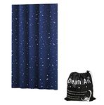 DREAM ART Anywhere Temporary Portable Blackout Curtain/Adjustable Blackout Shades Blinds with Suction Cups for Bedroom or Travel Use,Silver Moon& Star Foil Print Blue Curtain,1 pc