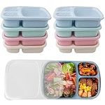 8 Pack Bento Lunch Box for Kids, Reusable 3 Compartment Meal Prep Containers, Wheat Straw Food Storage Bento Box with Lids for Schools, Companies,Work and Travel