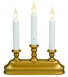 Xodus Innovations FPC1330B Battery Operated 10 inch Window Candles with Tilt to Change Flame Color and Dusk to Dawn Light Sensor Timer with 3 Candle Candelabra Base, Aged Brass/Gold