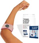 Tennis Elbow Support Strap with Doctor Handbook - Reliable Elbow Support for Men & Women - Adjustable Elbow Brace for Daily Wear, Gym, Sports, Rapid Pain Relief from Tendonitis (Pink - Single)