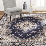 Home Dynamix Premium Sakarya Traditional Medallion Border Area Rug, Navy Blue, 5'2"x7'4" Rectangle