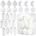 Prextex White 24-Piece Shatterproof Christmas Ball Ornaments The Perfect Glitter Balls, Christmas Tree Baubles Christmas Decorations, Exquisite Xmas Combo of 8 Christmas Balls and Shape Styles