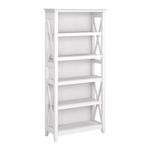 Bush Furniture Key West Bookcase Shelf | Open Bookcase in Pure White Oak | Farmhouse Display Cabinet for Library, Bedroom, Living Room, Office | Tall Accent Cabinet