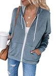 Jhsnjnr Women's Thin Cotton Zip Up Hoodie Jacket Solid Color Hoodie Sweatshirts Sky Blue
