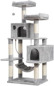 Hey-brother Large Multi-Level Cat Tree Condo Furniture with Sisal-Covered Scratching Posts, 2 Bigger Plush Condos, Perch Hammock for Kittens, Cats and Pets Light Gray MPJ020W