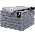 HOMERHYME Premium Microfiber Cleaning Cloth, 8 Pack Cleaning Rags, Lint-Free, 300GSM High-Performance Ultra Absorbent, Reusable Cleaning Towels Washcloths for Household Kitchen, Grey 12.6" x 12.6"