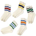 American Trends Womens Striped Socks Retro Crew Socks Women Slouchy Athletic Calf Tube Socks, 5pack Black-green&black-yellow&blue-red&blue-green&blue-orange, One Size