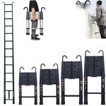 Telescopic Folding Ladder with hooks, 20.3FT Black Multi-Purpose Aluminium Loft Ladder Extendable Portable Telescoping Ladder Lightweight Collapsible Ladder for Outdoor Indoor Work, 330lb Capacity