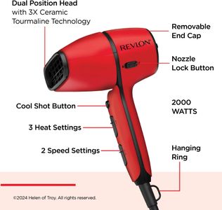 Revlon Airflow Control Compact Hair Dryer – 2000W with Diffuser & Rotating Concentrator