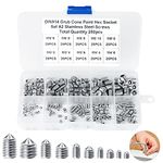 250 PCS M3 M4 M5 M6 M8 Hex Allen Head Socket Set, Cone Point Set Hex Grub Screw Assortment Kit with Box for Door Knobs Handles (304 Stainless Steel, Metric)