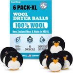 Wool Dryer Balls - Smart Sheep 6-Pack - XL Premium Natural Fabric Softener Award-Winning - Wool Balls Replaces Dryer Sheets - Wool Balls for Dryer - Laundry Balls for Dryer (Marching Penguins)