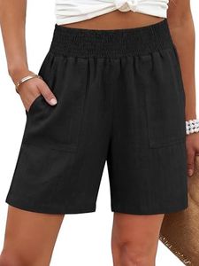 ANRABESS Linen Shorts for Women Casual Summer High Waisted Wide Leg Lounge Beach Vacation Shorts with Pockets 2026 Spring Black Large