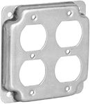 Airmont Products AP-12098, 4" Square Double Duplex Receptacle Electrical Box Cover, 1/2" Raised, Exposed Work, Galvanized Steel, Crushed Corners, 2-Gang