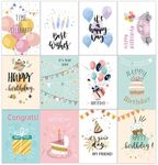 Gautio 24 PCS Happy Birthday Cards Assortment, 7.9* 5.5 inches Unique Blank Congratulation Card with Envelopes and Matching Sealing Stickers, Gift Greeting Card for Family, Friends Work and Party Celebrations (24PCS-A)