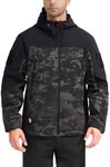 FREE SOLDIER Men's Outdoor Waterproof Soft Shell Hooded Military Tactical Jacket (Camo Black Large/US)