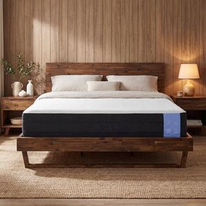 FLEXISPOT Hako Queen Bed Frame and Mattress Set, Solid Acacia Wood Platform Bed with Storage Headboard & 10" Cooling Gel Memory Foam Mattress, 1100 lbs, Medium Firm, Bamboo Cover, 10-Year Warranty