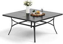 MFSTUDIO 60" Square Metal Outdoor Dining Table, Large Patio Furniture 8 Person Table with Adjustable Umbrella Hole for Deck,Backyard,Lawn,Garden(Black)