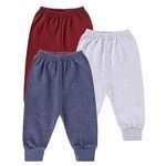 CLAP Unisex Baby Winter Warm Pants Kids Fleece Pajamas Leggings Set of 3 (9-12 Months, Maroon Grey Navy Melange)