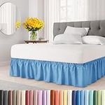 Wrap Around Dust Ruffle Bed Skirt - Denim Blue - for King Size Beds with 12 in. Drop - Easy Fit Elastic Strap - Pleated Bedskirt with Brushed Fabric - Wrinkle Free, Machine Wash - by CGK Linens